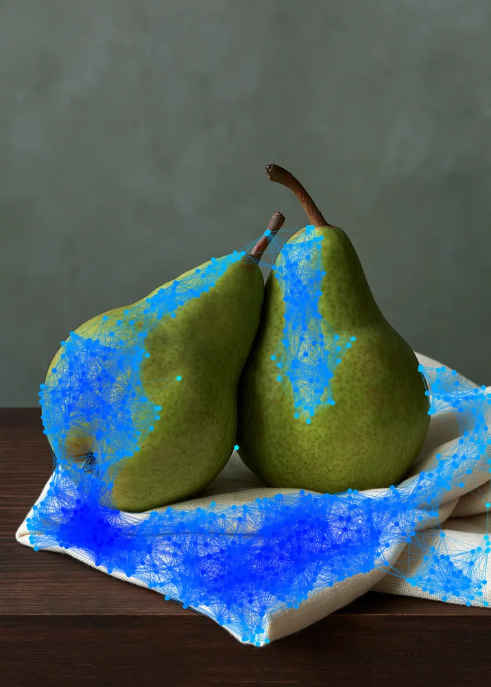 Plexus Effect on a photo of two pears on linen