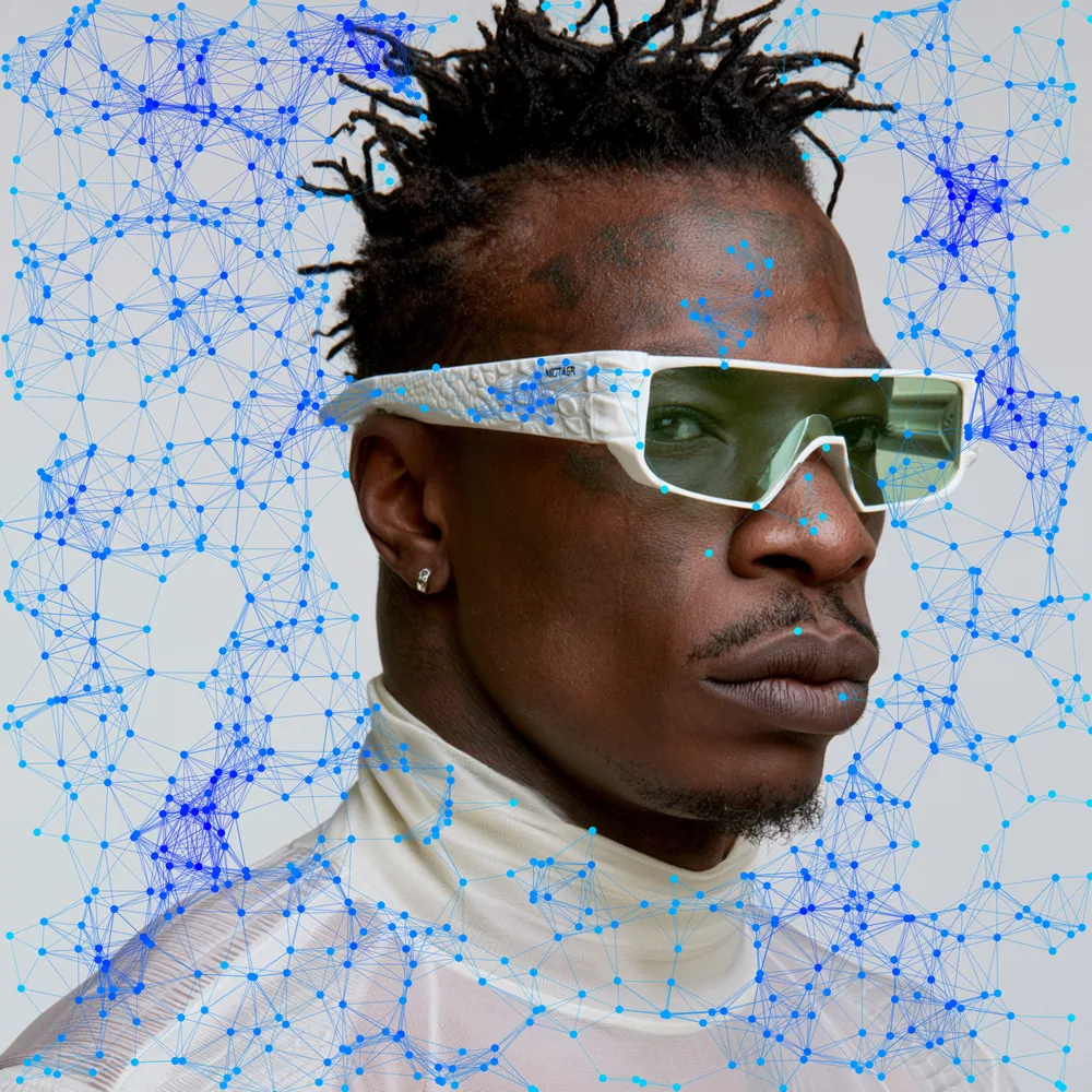 Plexus Effect on a photo of a man in white sunglasses