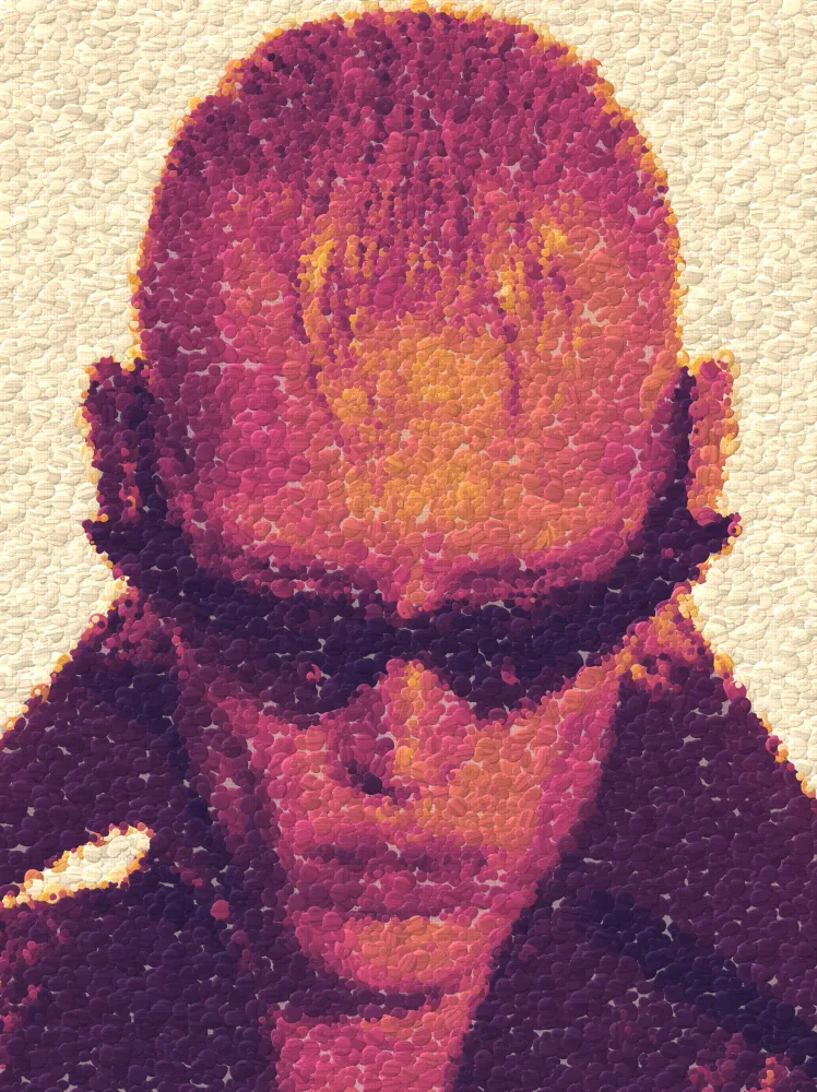 Pointillism Effect on a photo of a man with slicked blond hair and sunglasses