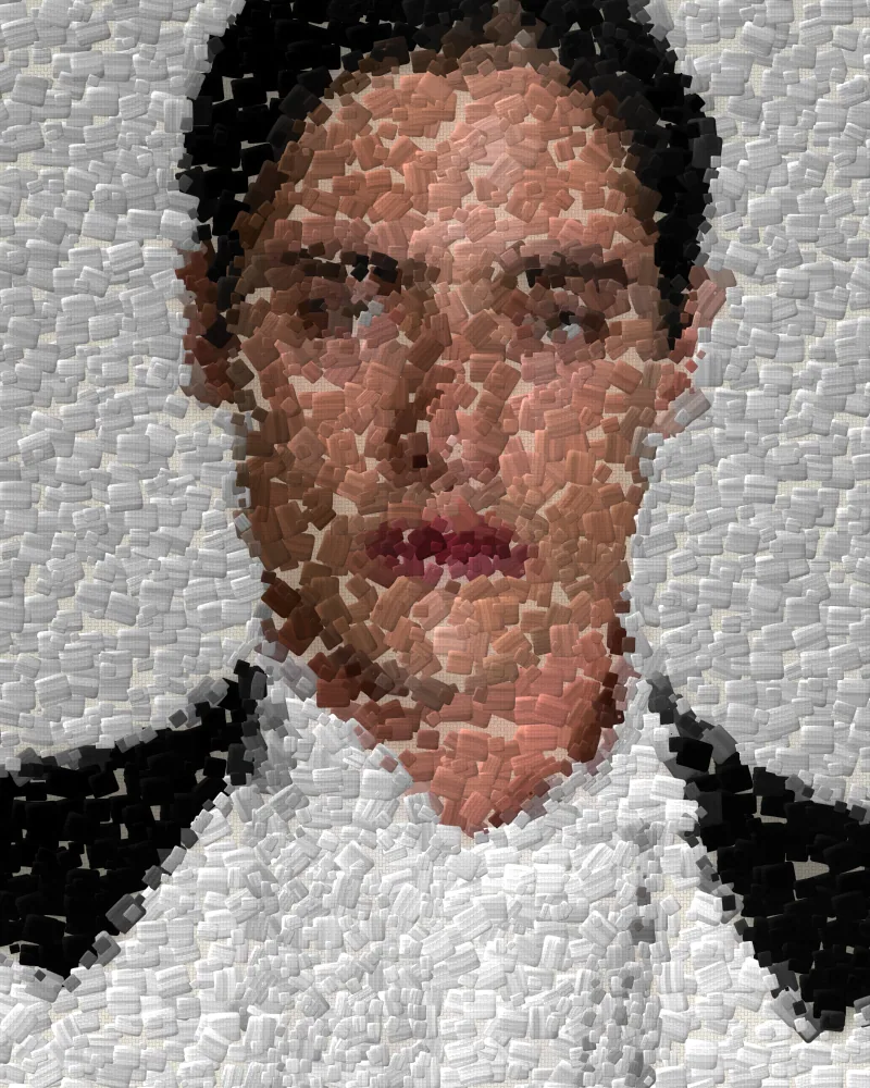 Pointillism Effect on a photo of a man in a white shirt