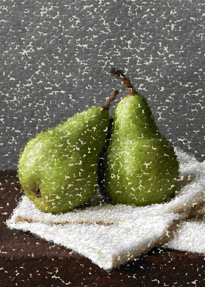 Pointillism Effect on a photo of two pears on linen