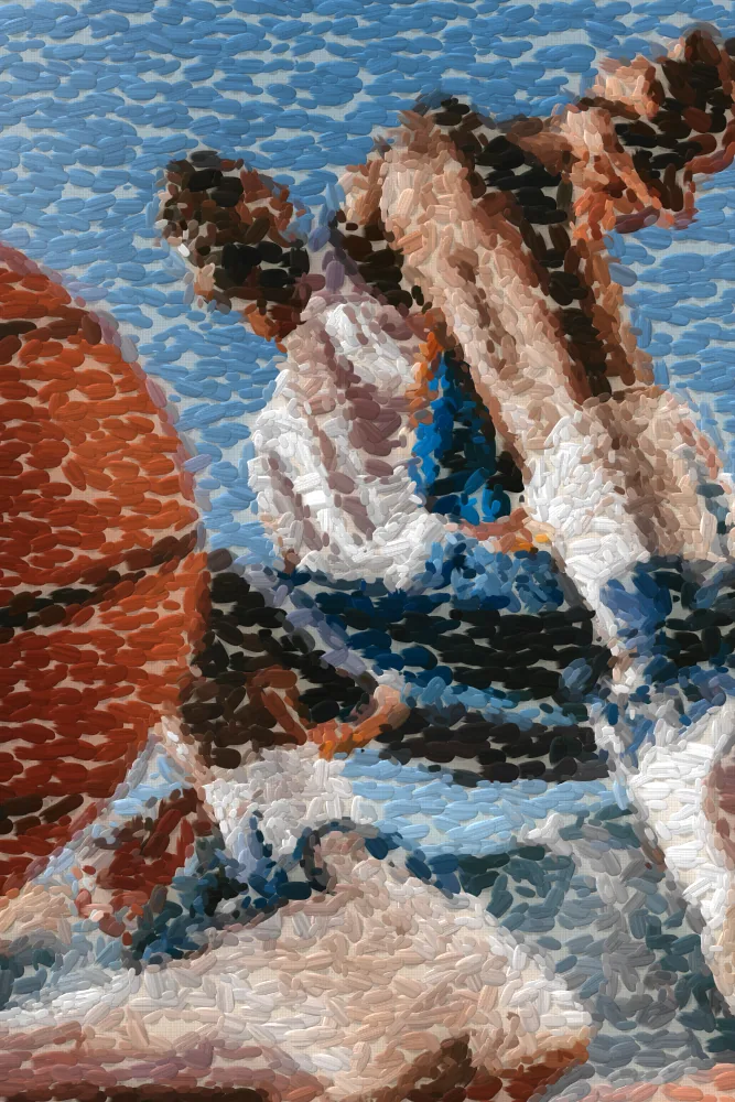 Pointillism Effect on a photo of a basketball player mid-jump