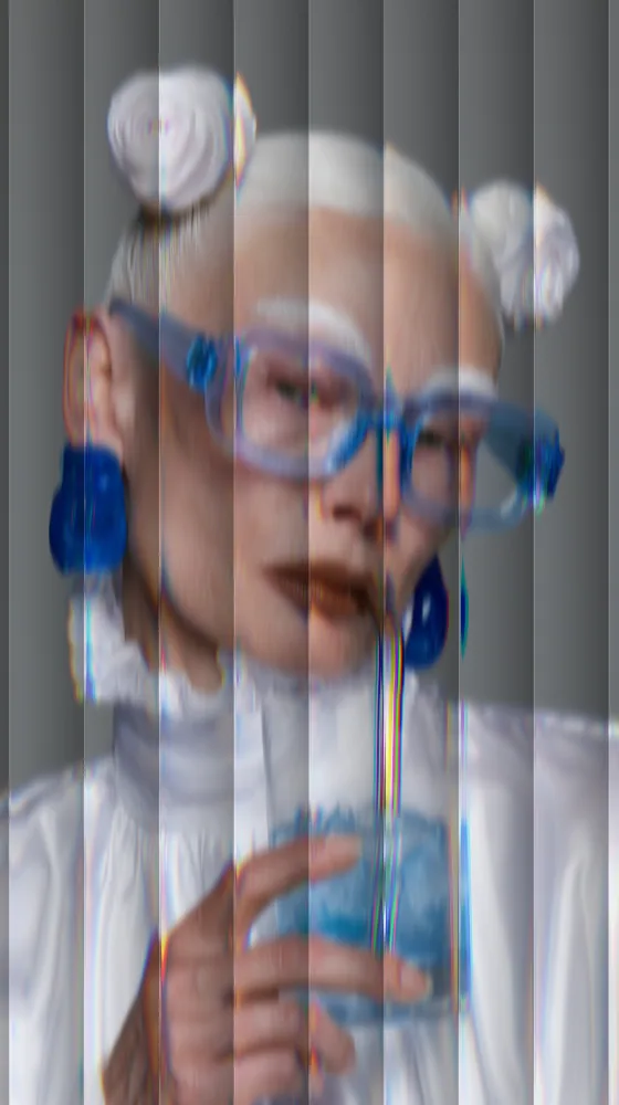 Reeded Glass Effect on a photo of a woman in blue glasses