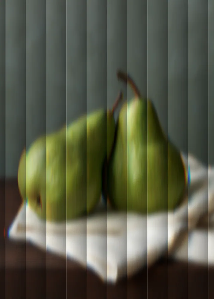 Reeded Glass Effect on a photo of two pears on linen