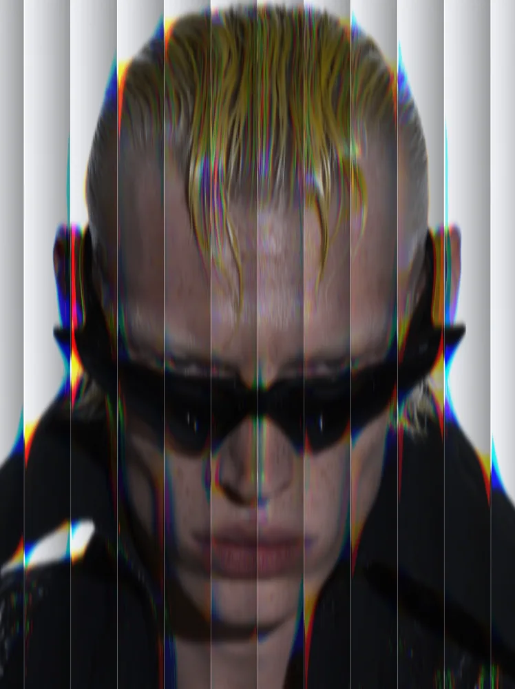 Reeded Glass Effect on a photo of a man with slicked blond hair and sunglasses