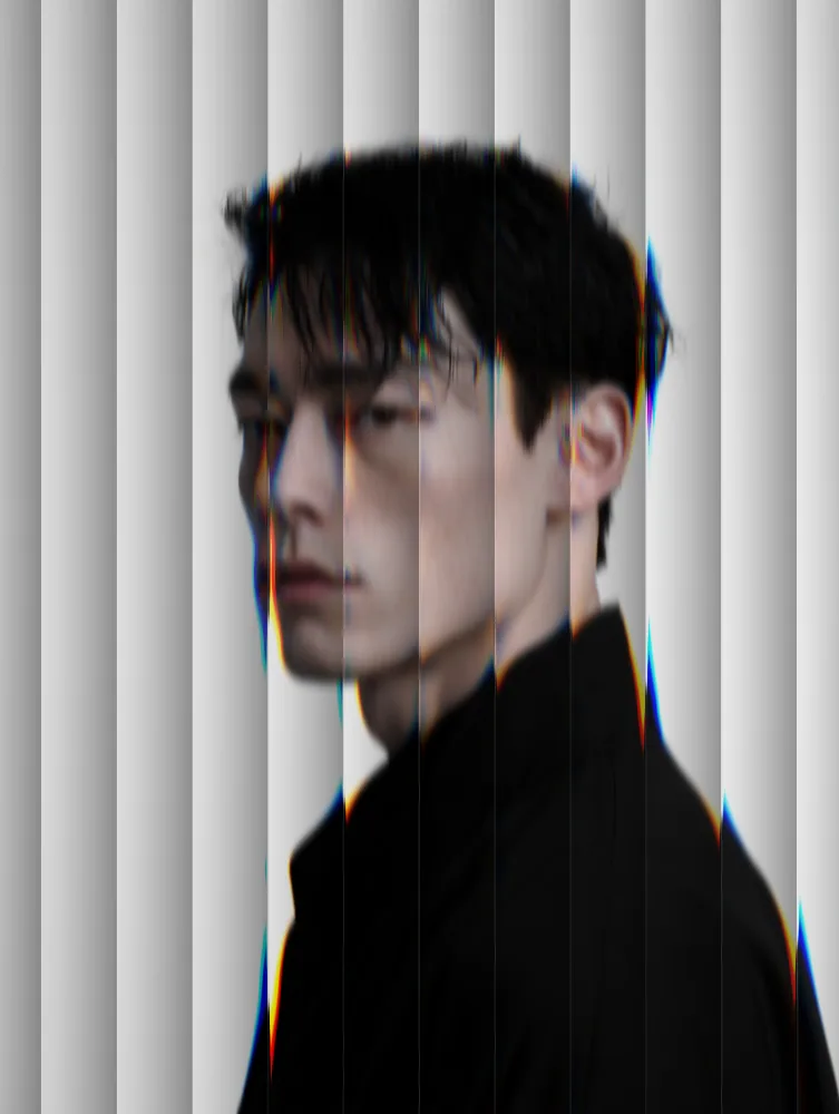 Reeded Glass Effect on a photo of a young man in black