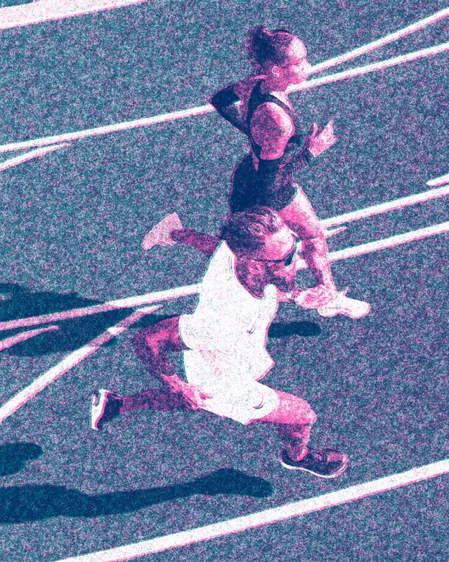 Risograph Effect on a photo of two runners on a track