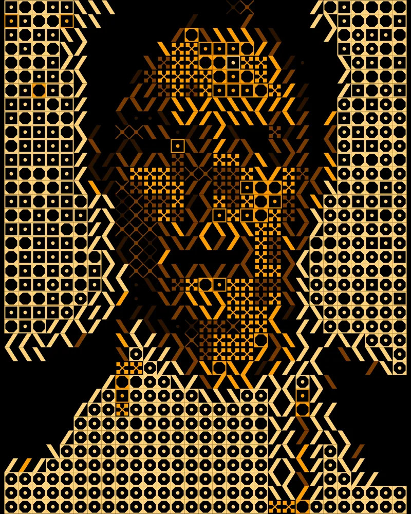 Shape Halftone Effect on a photo of a man in a white shirt