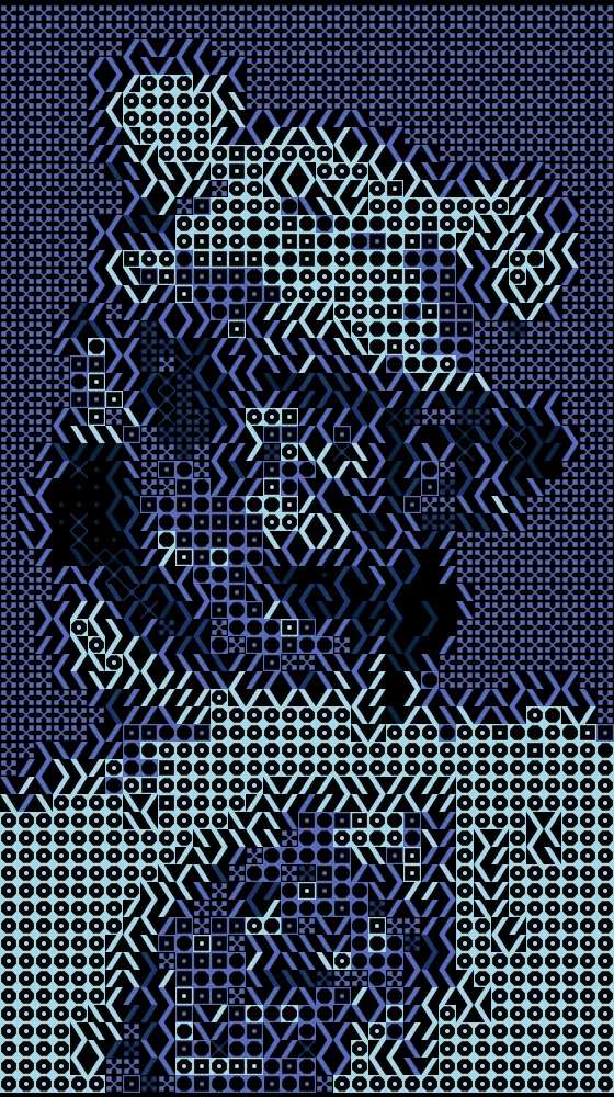 Shape Halftone Effect on a photo of a woman in blue glasses
