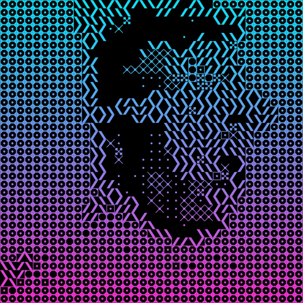 Shape Halftone Effect on a photo of a man in white sunglasses