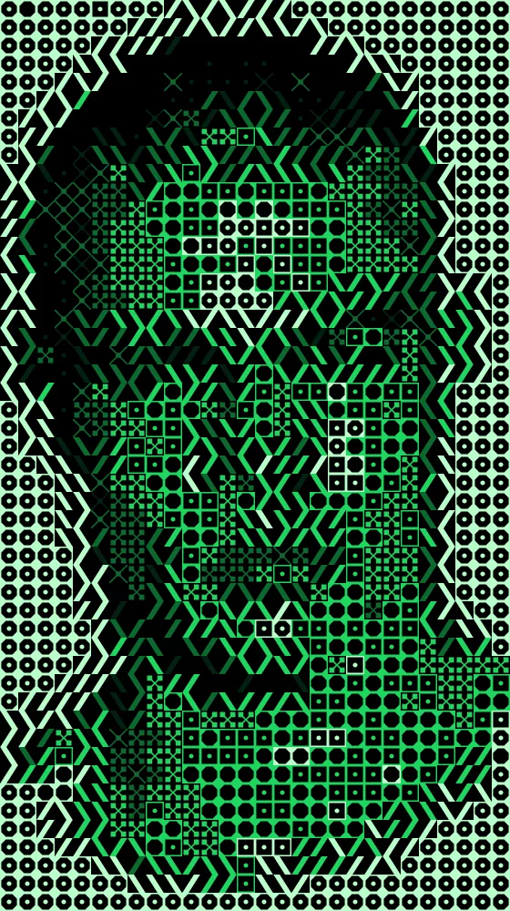 Shape Halftone Effect on a photo of a man with a buzz cut