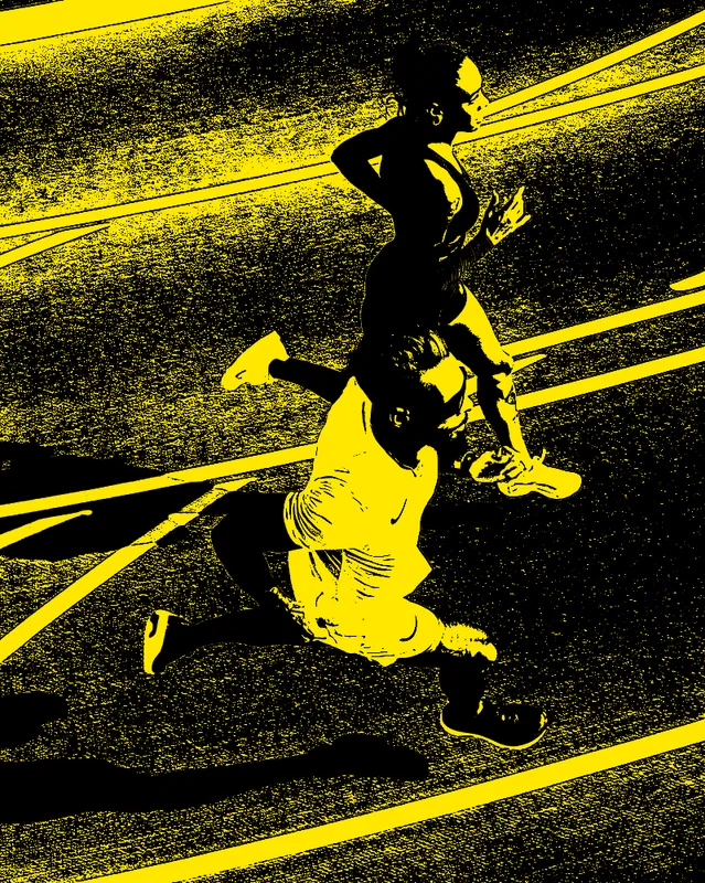 Stencil Effect on a photo of two runners on a track