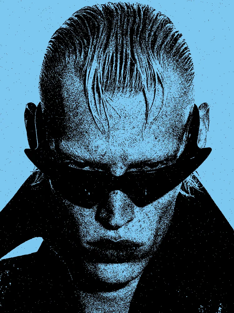 Stencil Effect on a photo of a man with slicked blond hair and sunglasses