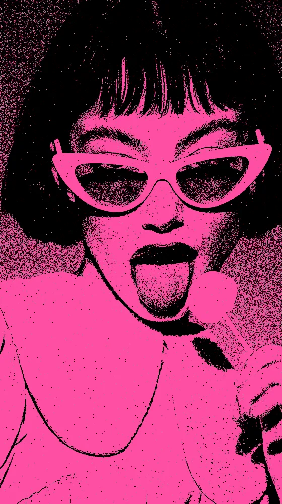 Stencil Effect on a photo of a woman in white cat-eye sunglasses