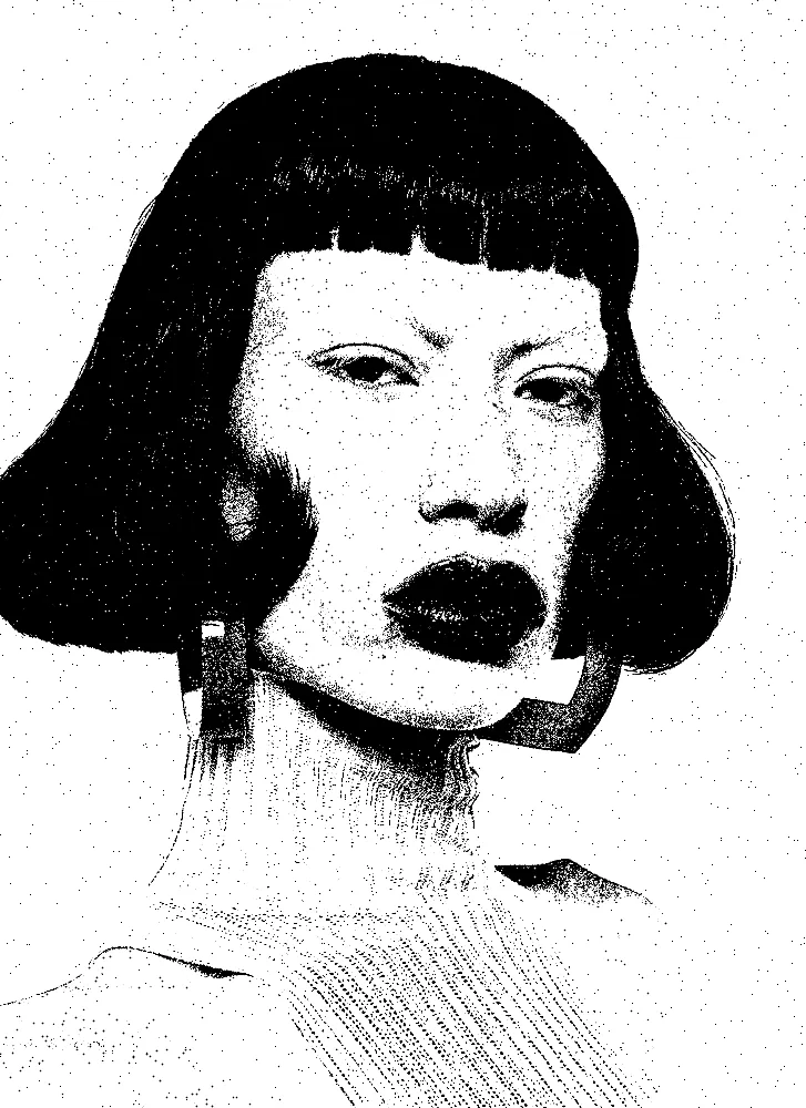 Stencil Effect on a photo of a woman with a black bob and red earrings