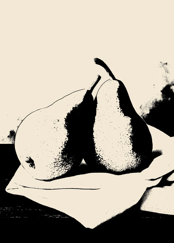 Stencil Effect on a photo of two pears on linen