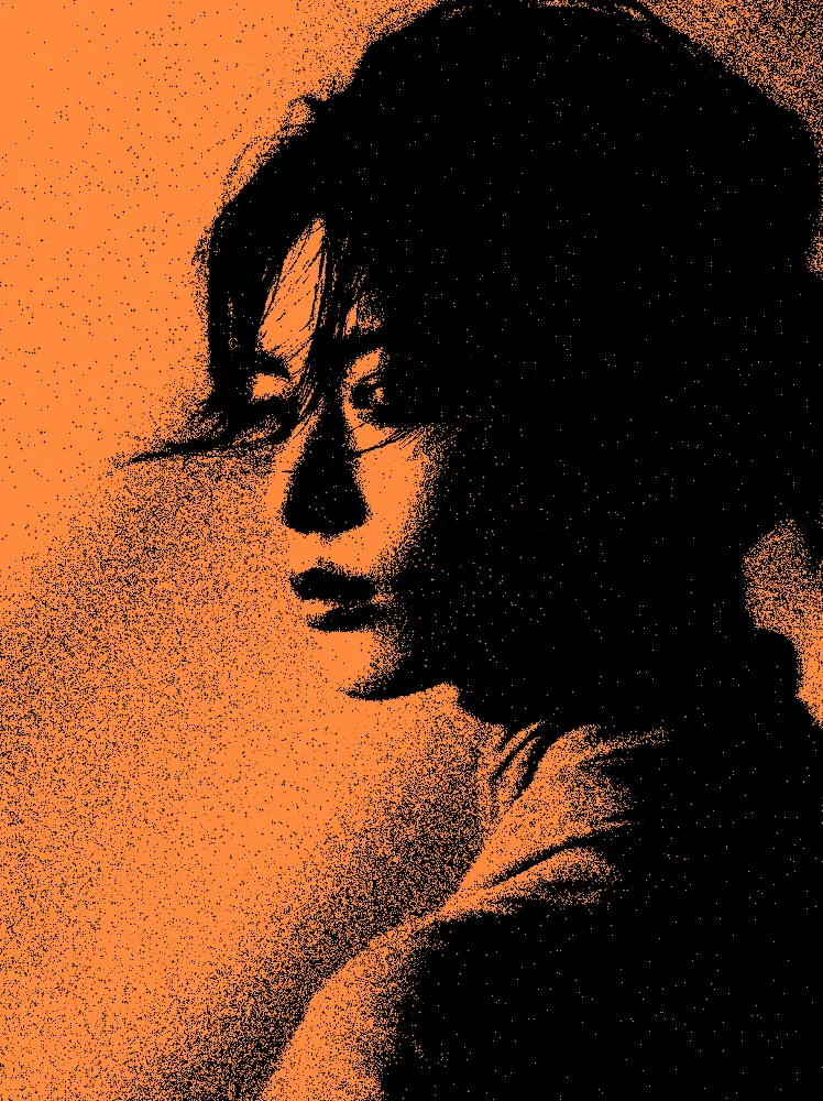 Stencil Effect on a photo of a woman in an orange turtleneck