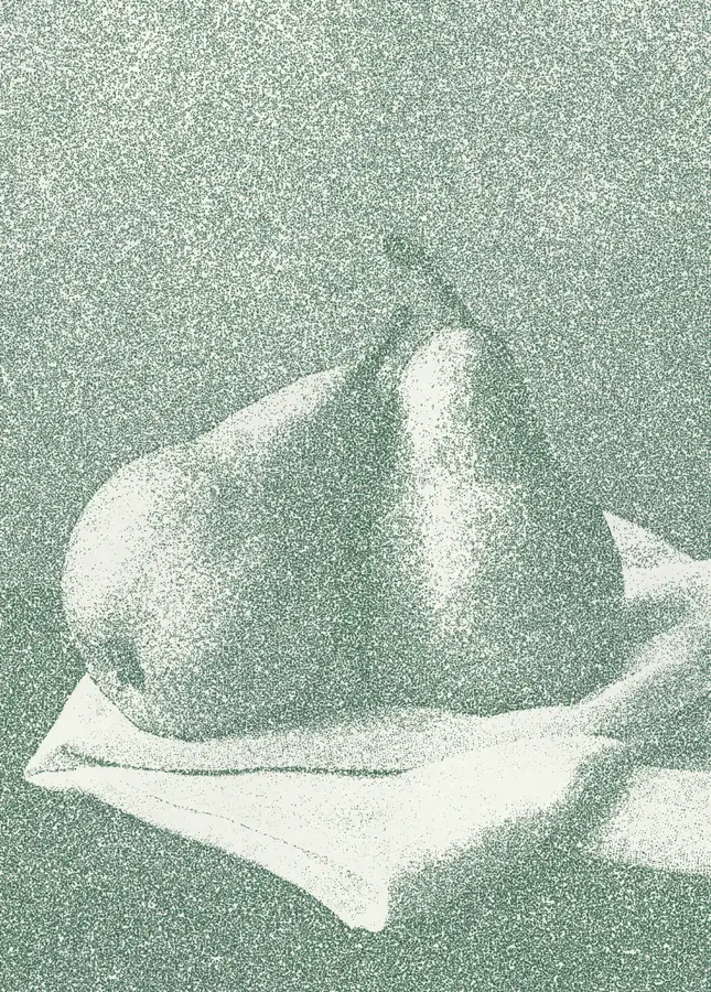 Stipple Effect on a photo of two pears on linen