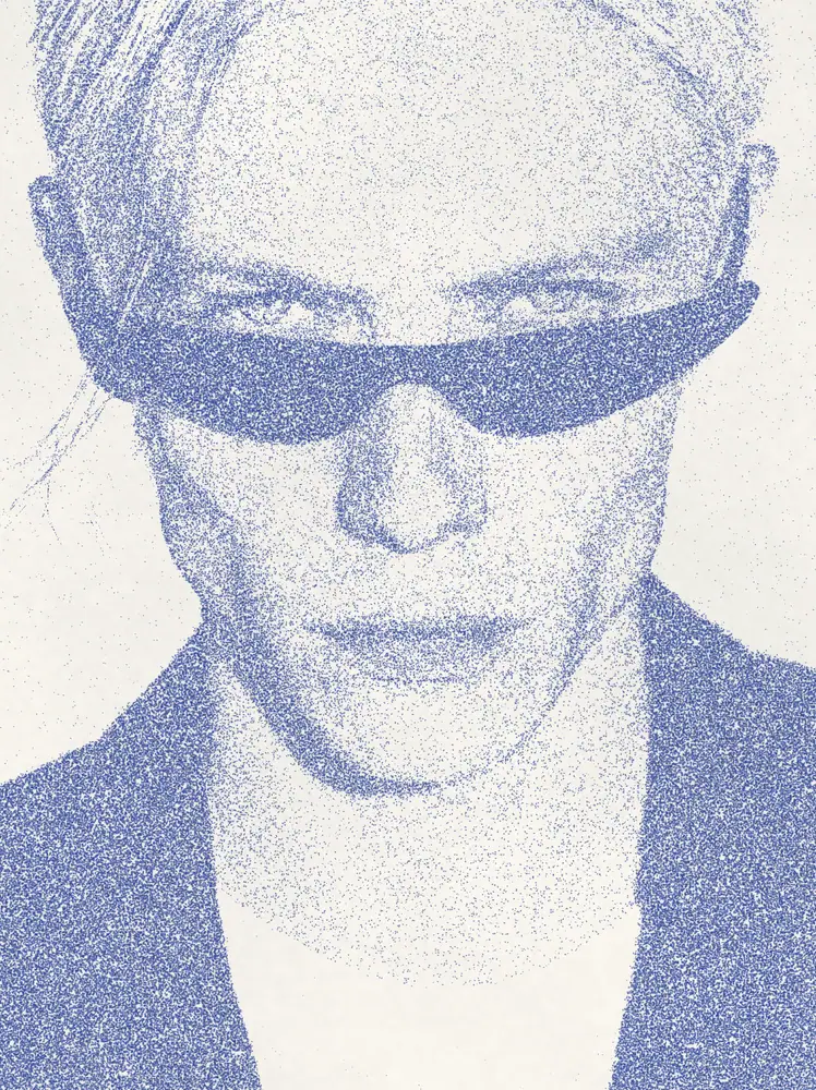 Stipple Effect on a photo of a man with pink hair and black sunglasses