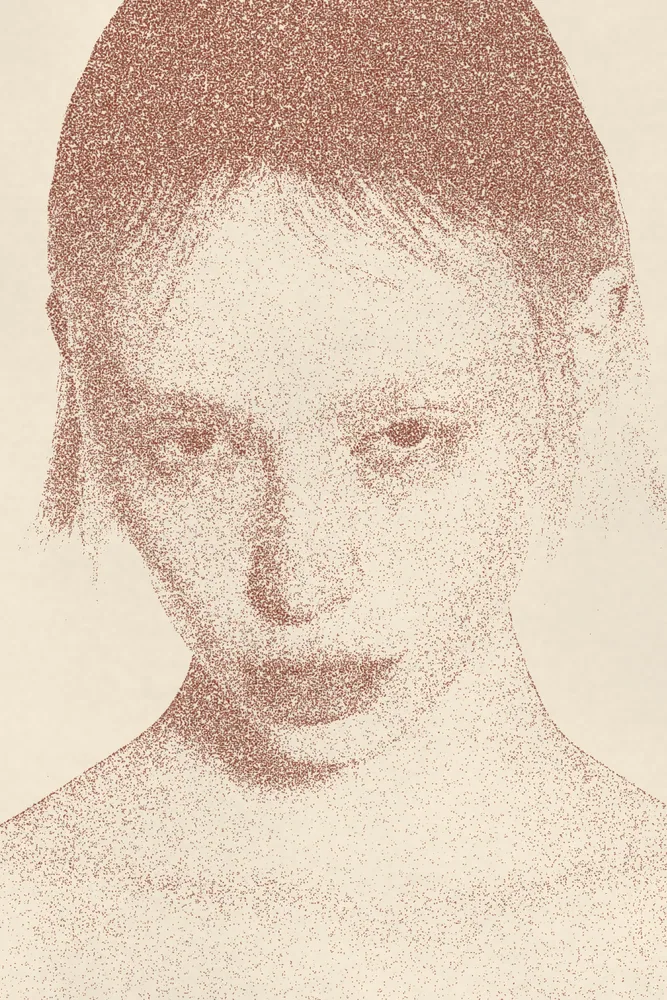 Stipple Effect on a photo of a pale woman with a white bob
