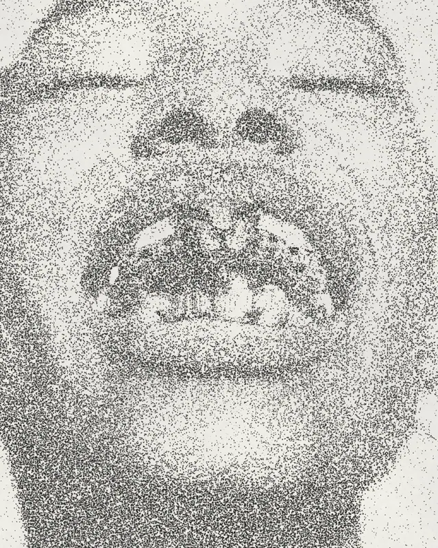 Stipple Effect on a photo of a smile with gold grills