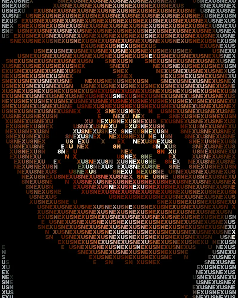 Text Portrait Effect on a photo of a smile with gold grills