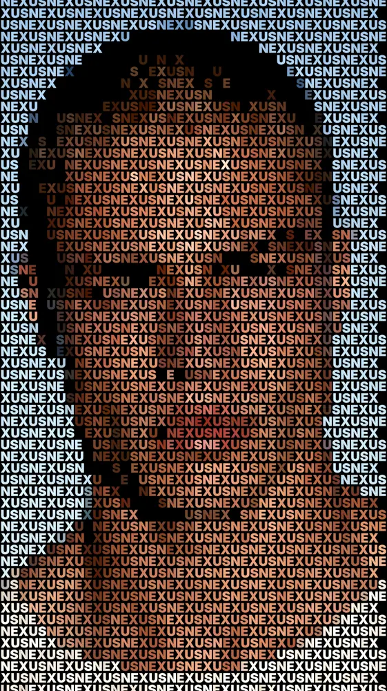 Text Portrait Effect on a photo of a man with a buzz cut