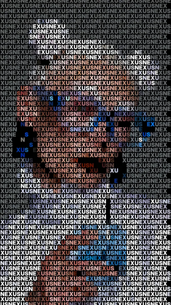 Text Portrait Effect on a photo of a woman in blue glasses