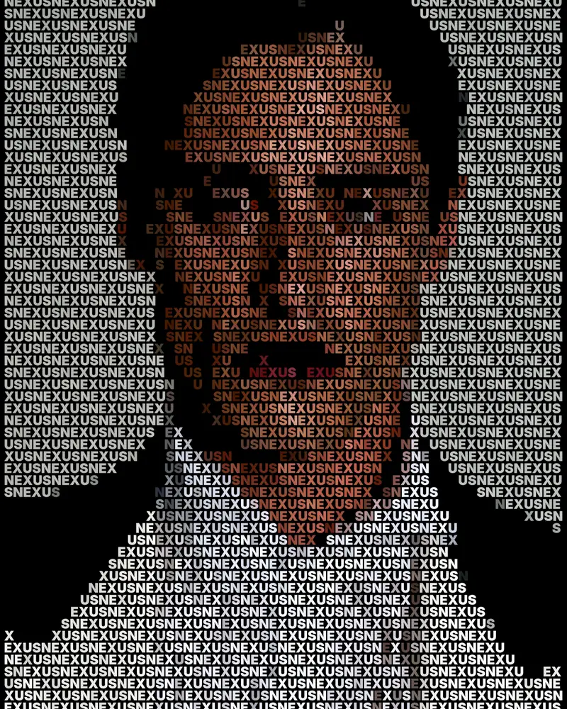 Text Portrait Effect on a photo of a man in a white shirt