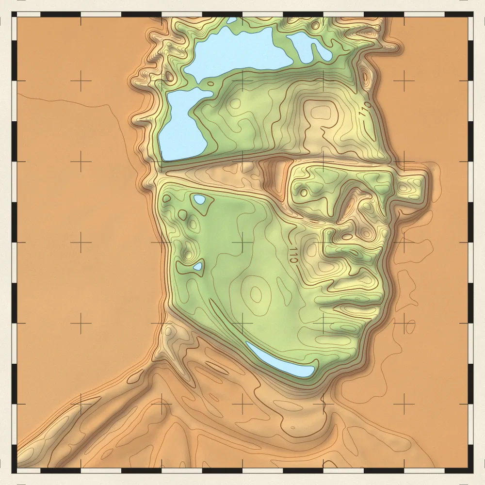 Topographic Map Effect on a photo of a man in white sunglasses
