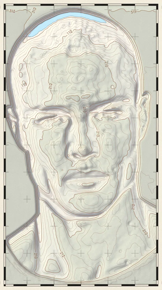 Topographic Map Effect on a photo of a man with a buzz cut