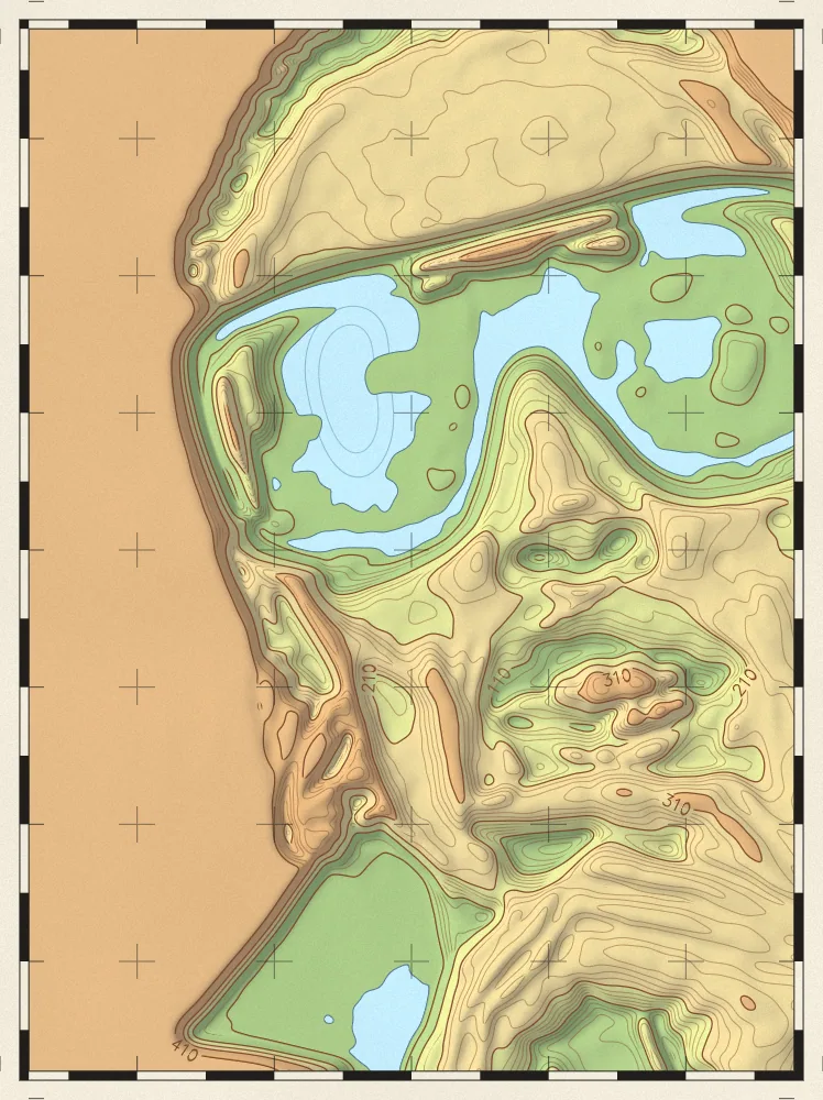 Topographic Map Effect on a photo of a woman in black sunglasses