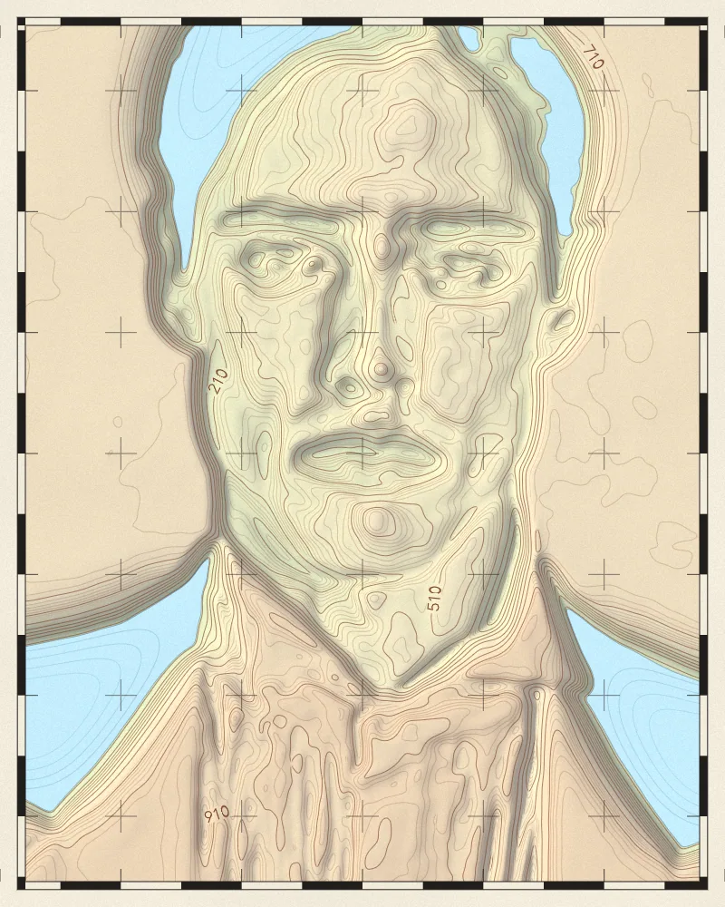 Topographic Map Effect on a photo of a man in a white shirt