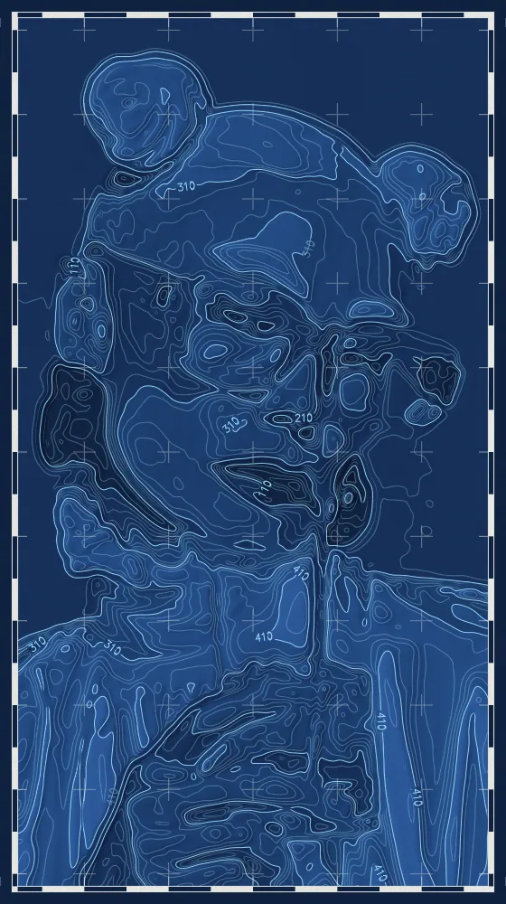Topographic Map Effect on a photo of a woman in blue glasses