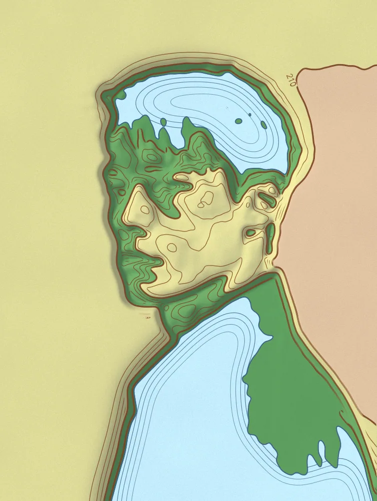 Topographic Map Effect on a photo of a young man in black