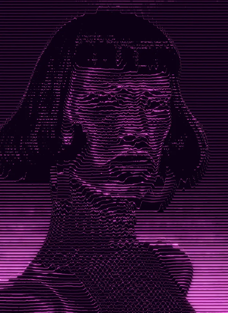 Wave Lines Effect on a photo of a woman with a black bob and red earrings