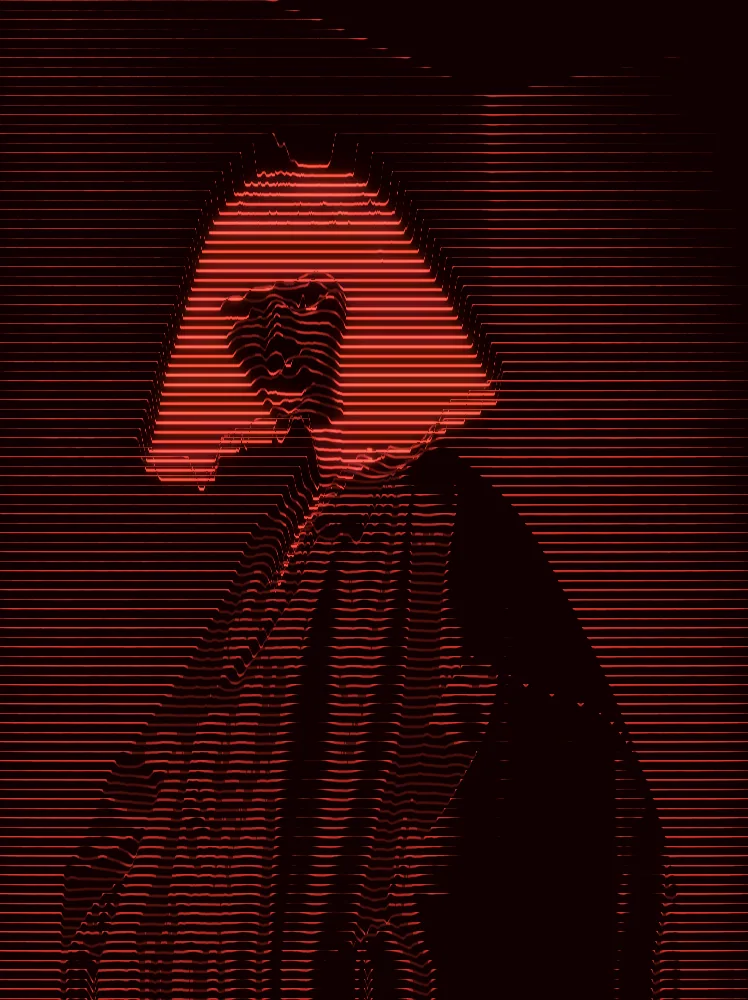 Wave Lines Effect on a photo of a woman with a red bob