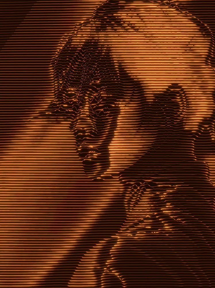 Wave Lines Effect on a photo of a woman in an orange turtleneck