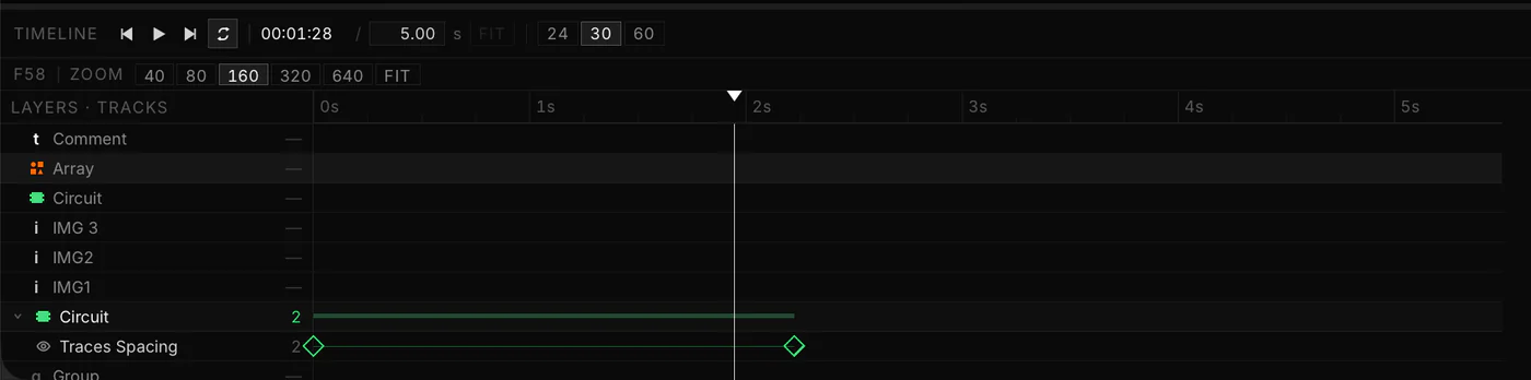 The Nexus timeline with keyframes on a Circuit filter